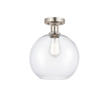 Innovations Lighting Athens 10" Wide Semi-Flush Globe Ceiling Fixture Brushed Satin Nickel / Clear