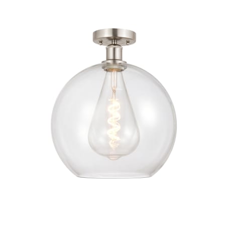 Innovations Lighting Athens 12" Wide Semi-Flush Globe Ceiling Fixture Brushed Satin Nickel / Clear