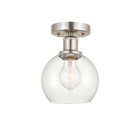 Innovations Lighting Athens 6" Wide Semi-Flush Globe Ceiling Fixture Brushed Satin Nickel / Clear
