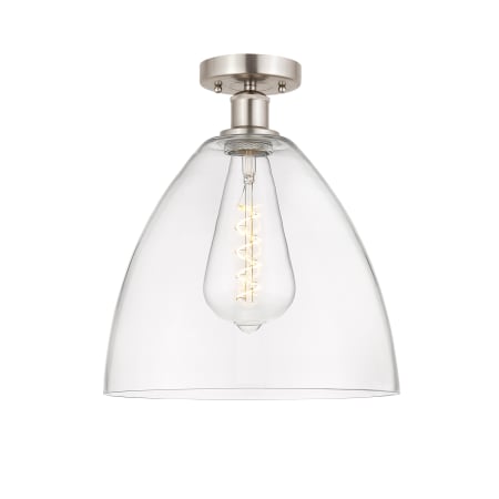 Innovations Lighting Bristol 12" Wide Semi-Flush Ceiling Fixture Brushed Satin Nickel / Clear