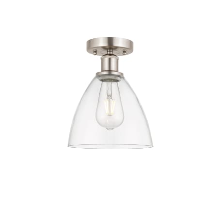 Innovations Lighting Bristol 8" Wide Semi-Flush Ceiling Fixture Brushed Satin Nickel / Clear