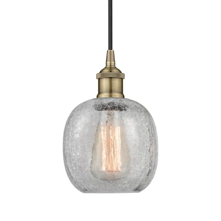 Innovations Lighting Belfast 6" Wide Mini Pendant Antique Brass / Clear Crackle