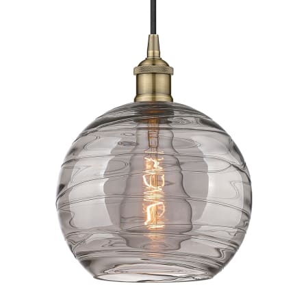 Innovations Lighting Athens Deco Swirl 10" Wide Cord-Hung Mini Pendant Antique Brass / Light Smoke Deco Swirl