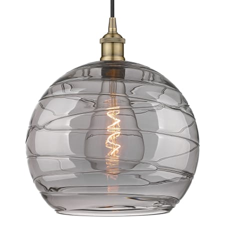 Innovations Lighting Athens Deco Swirl 14" Wide Cord-Hung Pendant Antique Brass / Light Smoke Deco Swirl