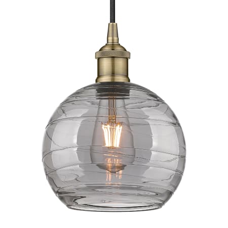 Innovations Lighting Athens Deco Swirl 8" Wide Cord-Hung Mini Pendant Antique Brass / Light Smoke Deco Swirl