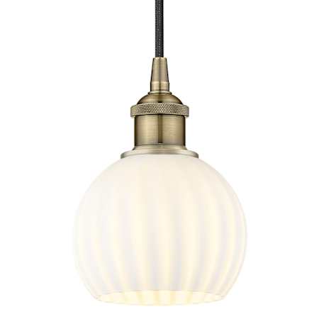 Innovations Lighting White Venetian 6" Wide Cord-Hung Mini Pendant Antique Brass