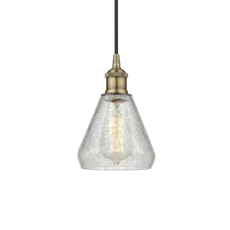 Innovations Lighting Conesus 6" Wide Mini Pendant Antique Brass / Clear Crackle