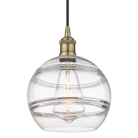 Innovations Lighting Rochester 10" Wide Cord-Hung Mini Pendant Antique Brass / Clear