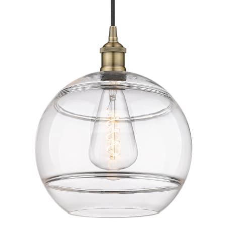 Innovations Lighting Rochester 12" Wide Cord-Hung Pendant Antique Brass / Clear