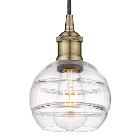 Innovations Lighting Rochester 6" Wide Cord-Hung Mini Pendant Antique Brass / Clear