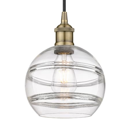 Innovations Lighting Rochester 8" Wide Cord-Hung Mini Pendant Antique Brass / Clear
