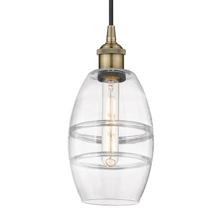 Innovations Lighting Vaz 6" Wide Cord-Hung Mini Pendant Antique Brass / Clear