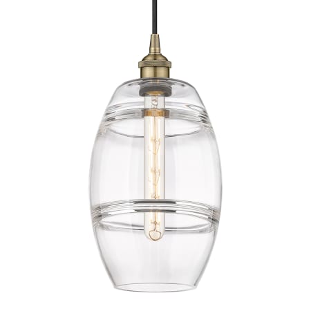 Innovations Lighting Vaz 8" Wide Cord-Hung Mini Pendant Antique Brass / Clear