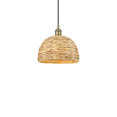 Innovations Lighting Woven Rattan 12" Wide Pendant Antique Brass / Natural