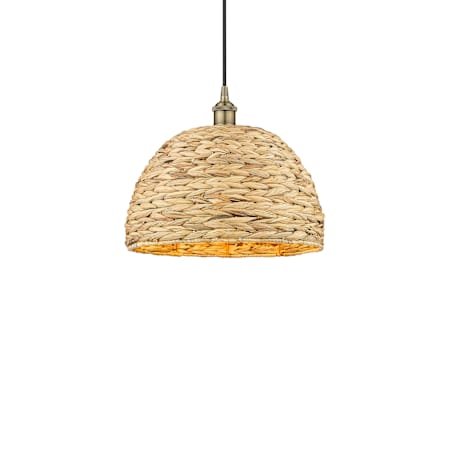 Innovations Lighting Woven Rattan 16" Wide Pendant Antique Brass / Natural