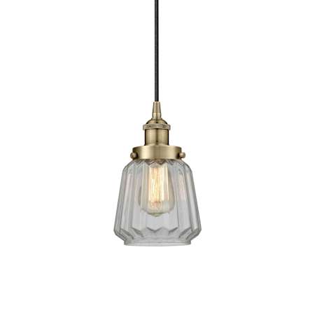Innovations Lighting Chatham 7" Wide Mini Pendant Antique Brass / Clear