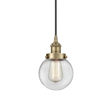 Innovations Lighting Beacon 6" Wide Mini Pendant Antique Brass / Clear