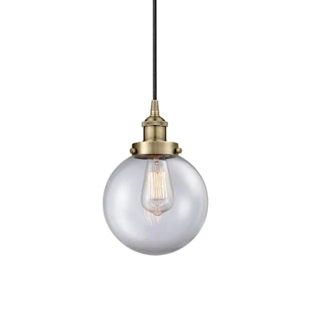 Innovations Lighting Beacon 8" Wide Mini Pendant Antique Brass / Clear