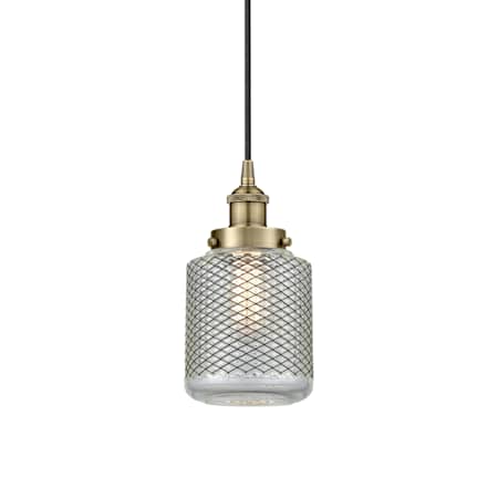 Innovations Lighting Stanton 6" Wide Mini Pendant Antique Brass / Clear Wire Mesh