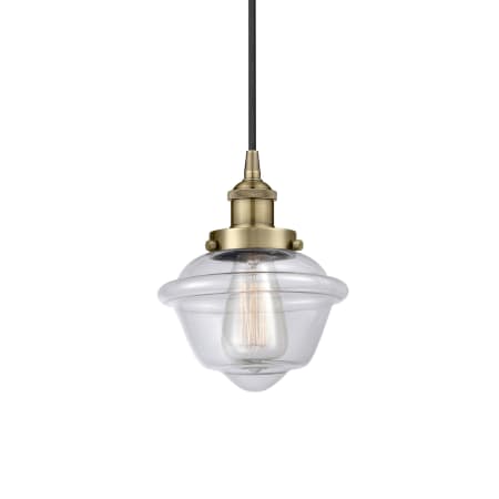 Innovations Lighting Oxford 8" Wide Mini Pendant Antique Brass / Clear