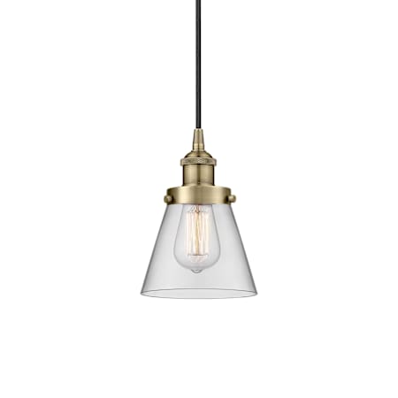 Innovations Lighting Cone 6" Wide Mini Pendant Antique Brass / Clear