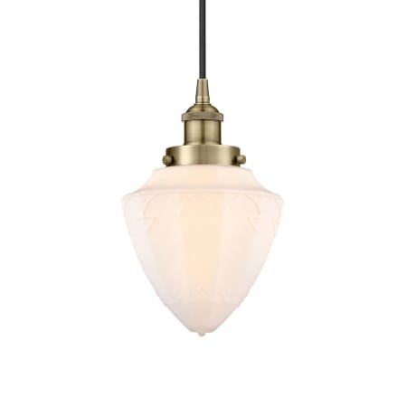Innovations Lighting Bullet 7" Wide Mini Pendant Antique Brass / Matte White