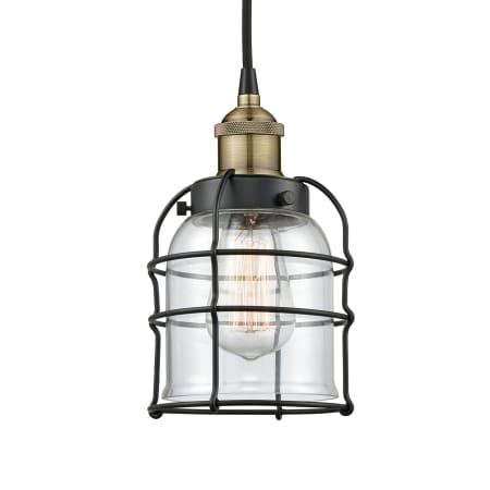 Innovations Lighting Bell Cage 6" Wide Cage Mini Pendant Black Antique Brass / Clear