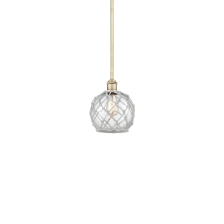 Innovations Lighting Farmhouse Rope 8" Wide Mini Pendant Antique Brass / Clear Glass with White Rope