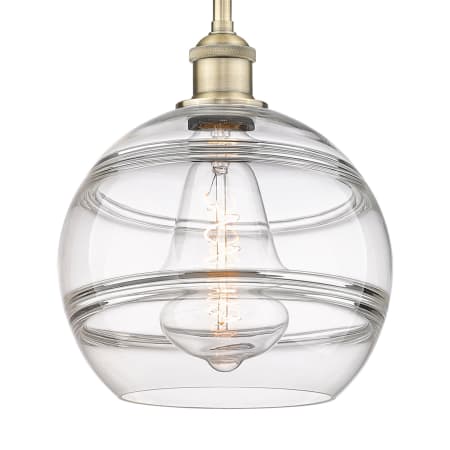 Innovations Lighting Rochester 10" Wide Mini Pendant Antique Brass / Clear