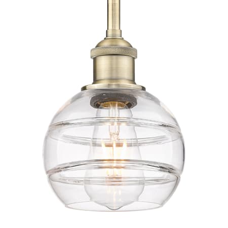 Innovations Lighting Rochester 6" Wide Mini Pendant Antique Brass / Clear