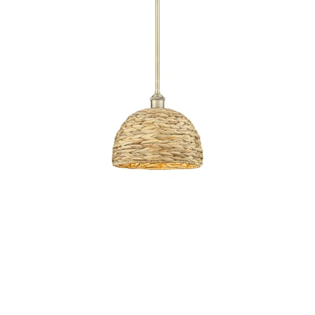 Innovations Lighting Woven Rattan 12" Wide Pendant Antique Brass / Natural