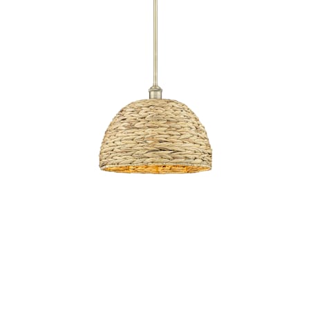 Innovations Lighting Woven Rattan 16" Wide Pendant Antique Brass / Natural