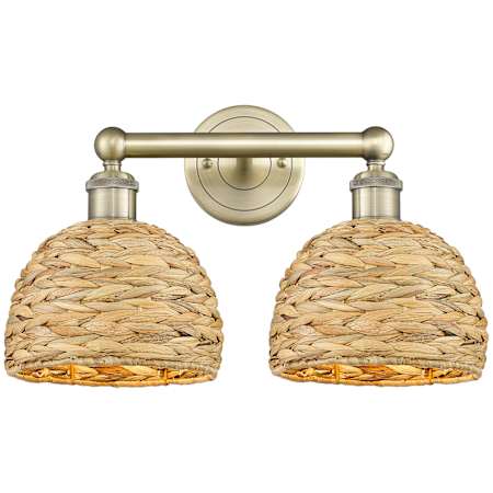 Innovations Lighting Woven Rattan 2 Light 17" Wide Vanity Light Antique Brass / Natural