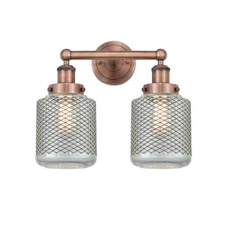 Innovations Lighting Stanton 2 Light 15" Wide Vanity Light Antique Copper / Clear Wire Mesh