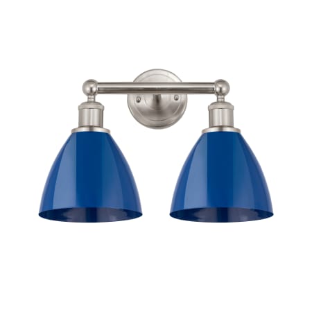 Innovations Lighting Plymouth Dome 2 Light 17" Wide Vanity Light Brushed Satin Nickel / Blue