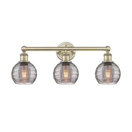 Innovations Lighting Athens Deco Swirl 3 Light 24" Wide Vanity Light Antique Brass / Light Smoke Deco Swirl