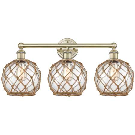 Innovations Lighting Farmhouse Rope 3 Light 26" Wide Vanity Light Antique Brass / Clear Glass with Brown Rope