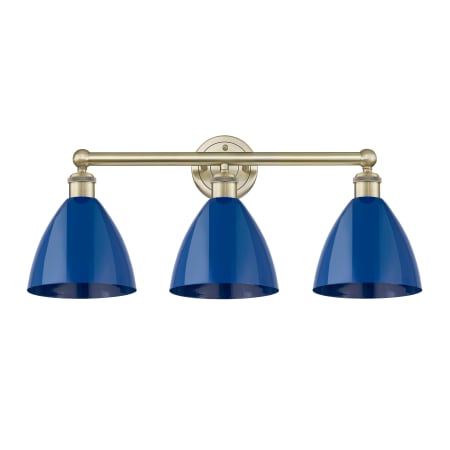 Innovations Lighting Plymouth Dome 3 Light 26" Wide Vanity Light Antique Brass / Blue
