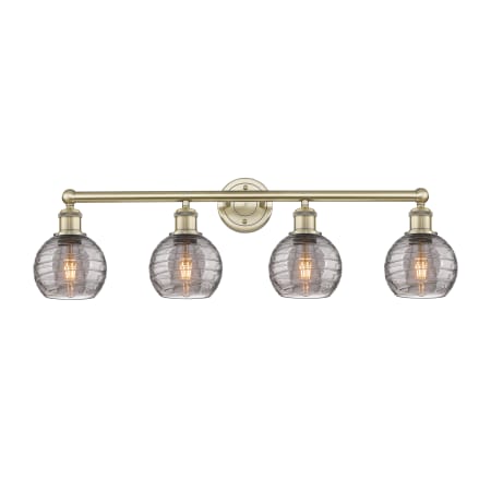 Innovations Lighting Athens Deco Swirl 4 Light 33" Wide Vanity Light Antique Brass / Light Smoke Deco Swirl