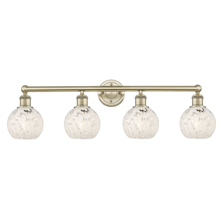 Innovations Lighting White Mouchette 4 Light 33" Wide Vanity Light Antique Brass