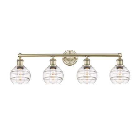 Innovations Lighting Rochester 4 Light 33" Wide Vanity Light Antique Brass / Clear