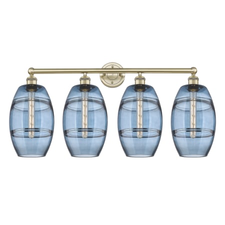 Innovations Lighting Vaz 4 Light 35" Wide Vanity Light Antique Brass / Blue