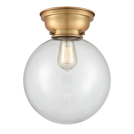 Innovations Lighting Beacon 10" Wide Semi-Flush Globe Ceiling Fixture Brushed Brass / Clear