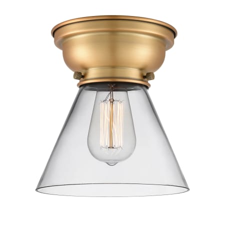 Innovations Lighting Cone 8" Wide Semi-Flush Ceiling Fixture Brushed Brass / Clear
