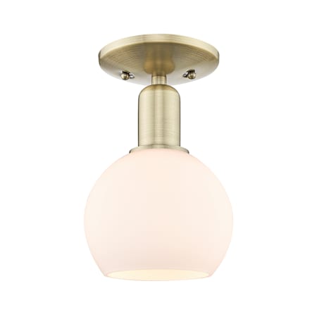 Innovations Lighting Athens 6" Wide Semi-Flush Globe Ceiling Fixture Antique Brass / Matte White