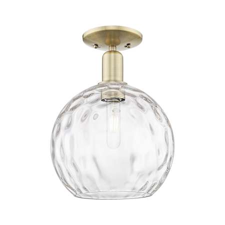 Innovations Lighting Athens Water Glass 10" Wide Semi-Flush Globe Ceiling Fixture Antique Brass / Clear Water Glass