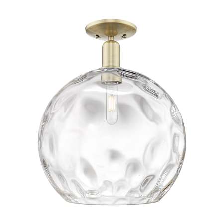 Innovations Lighting Athens Water Glass 14" Wide Semi-Flush Globe Ceiling Fixture Antique Brass / Clear Water Glass