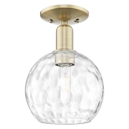 Innovations Lighting Athens Water Glass 8" Wide Semi-flush Globe Ceiling Fixture Antique Brass / Clear Water Glass