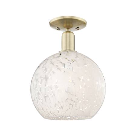 Innovations Lighting White Mouchette 10" Wide Semi-Flush Ceiling Fixture Antique Brass / White Mouchette