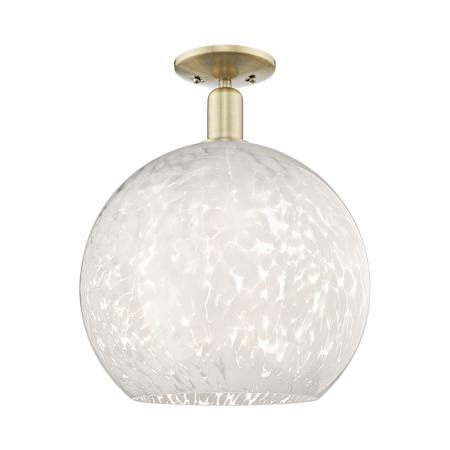 Innovations Lighting White Mouchette 14" Wide Semi-Flush Globe Ceiling Fixture Antique Brass / White Mouchette